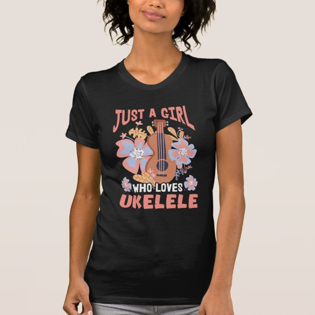 Cute Ukulele Girl Hawaii Music Little Guitar Uke T-Shirt (Front)