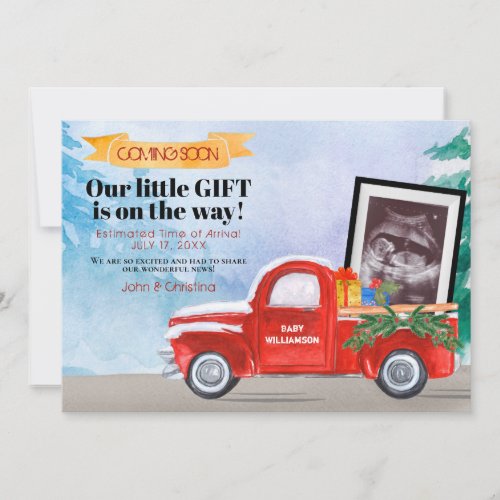 Cute Ultrasound Photo Red Christmas Truck Baby Announcement