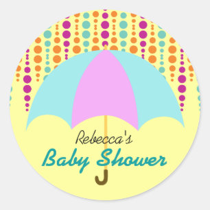 Cute Umbrella Colorful Baby Shower Classic Round Sticker