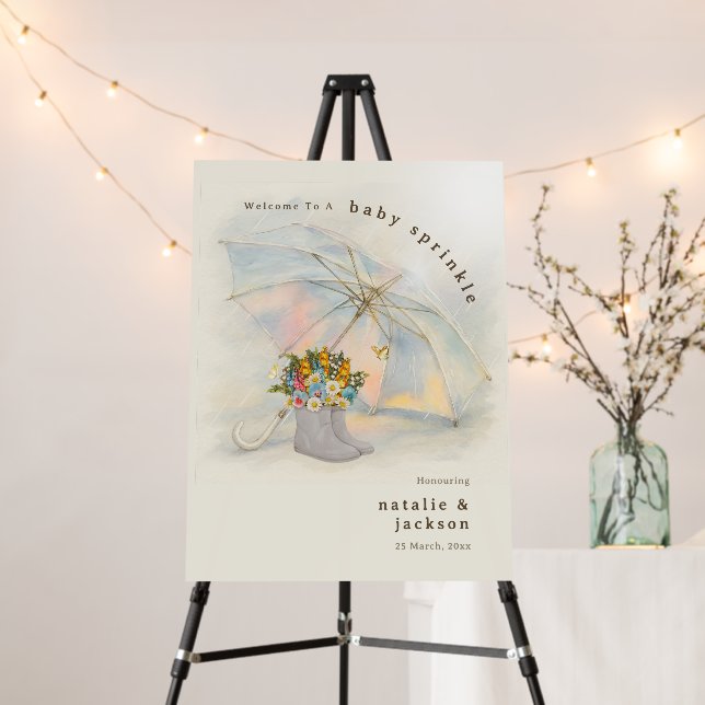 Cute Umbrella Floral Boots Baby Sprinkle Welcome Foam Board (In Situ (Stand))