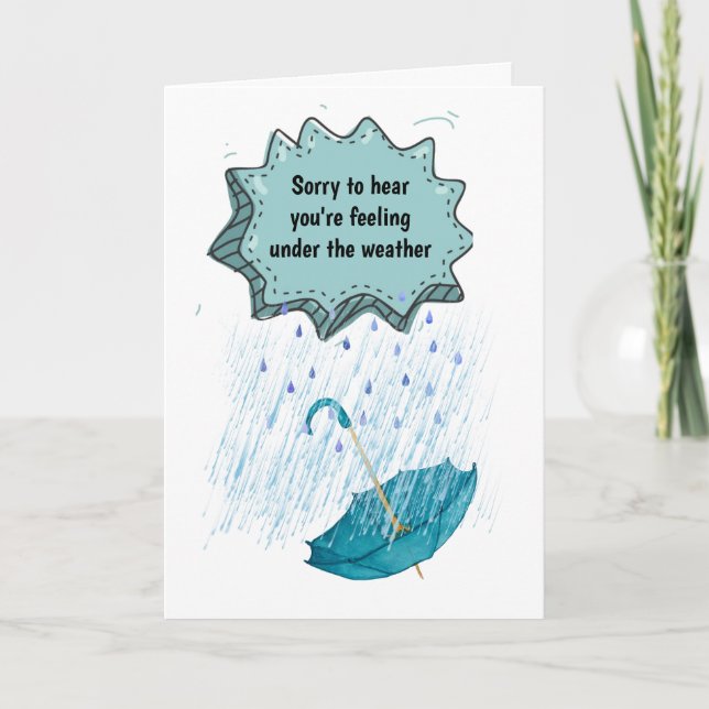 Cute umbrella in rain under the weather depressed card (Front)
