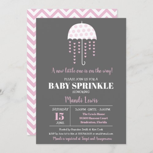 Cute Umbrella Pink Baby Sprinkle or Baby Shower Invitation