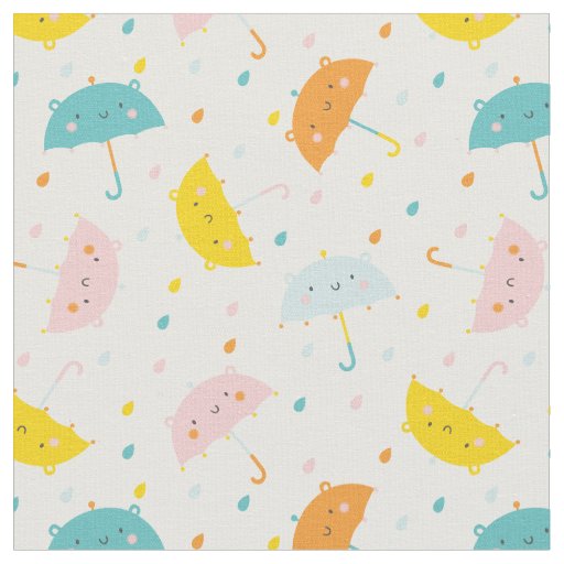 Cute Umbrellas and Raindrops Fabric