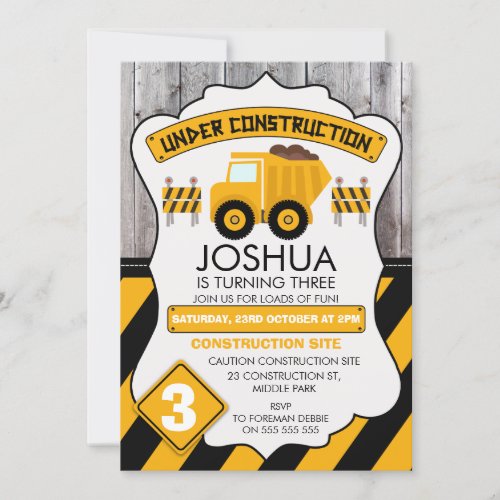 Cute Under Construction Birthday Invitation