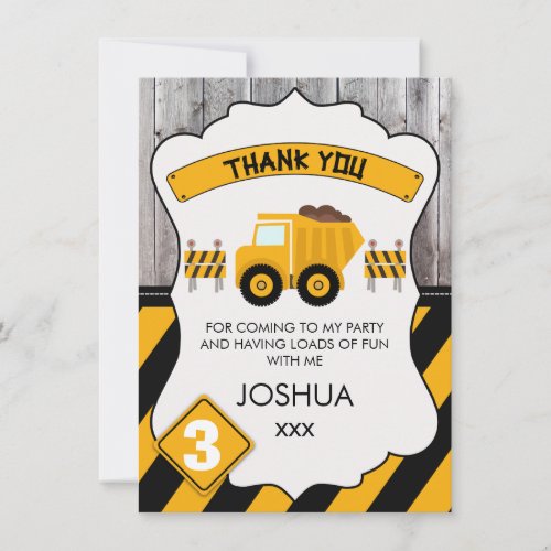 Cute Under Construction Birthday Thank You Card