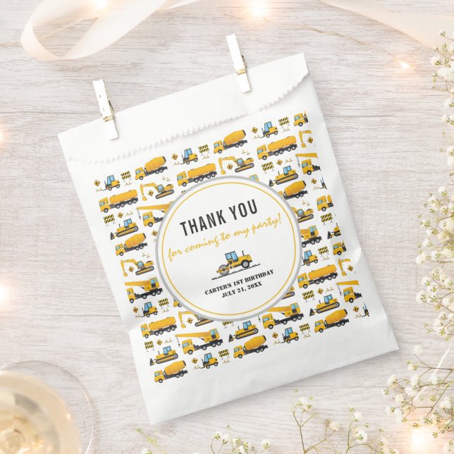 Cute Under Construction Dump Truck Birthday Party Favor Bag (Clipped)