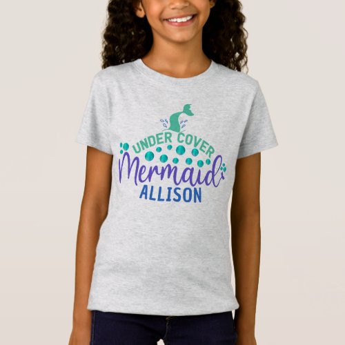 Cute Under Cover Mermaid Tail Teal Birthday Girl T_Shirt