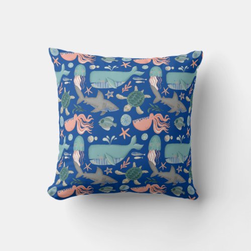 Cute Under The Sea Animals Pattern Throw Pillow