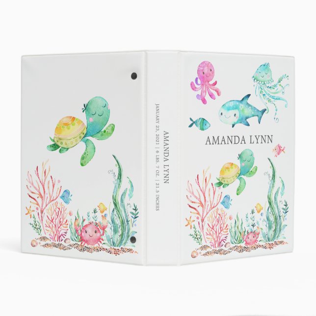 Cute Under the Sea Baby Photo Album 3 Ring Binder (Background)