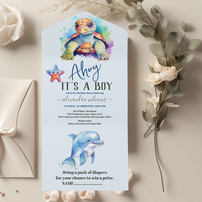 Cute Under the Sea Baby Shower All In One Invitation (Creator Uploaded)