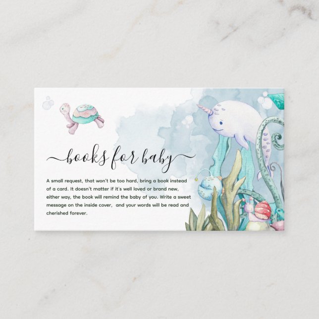 Cute Under the Sea Baby Shower Books for Baby Enclosure Card (Front)