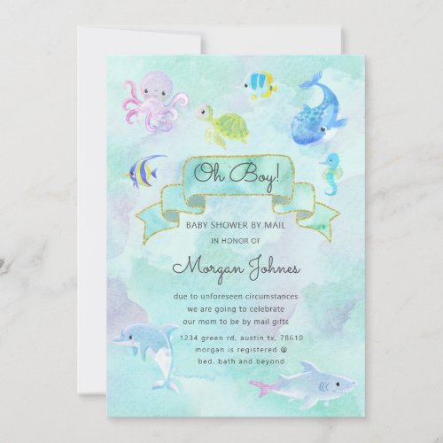 Cute under the sea Baby Shower by mail invitation