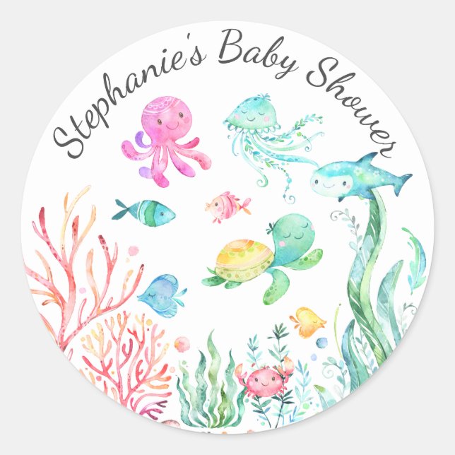 Cute Under the Sea Baby Shower Favor Sticker (Front)