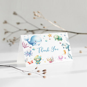 Cute Under the sea Baby Shower Letterpress Thank You Card