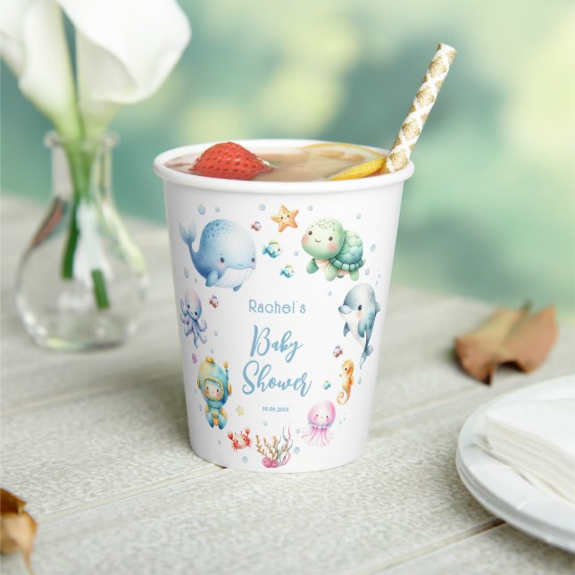 Cute Under the Sea Baby Shower Paper Cups (Insitu)