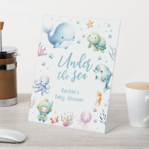 Cute Under the Sea Baby Shower Pedestal Sign