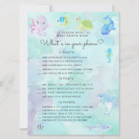 Cute under the sea Baby Shower phone game card