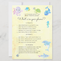 Cute under the sea Baby Shower phone game card