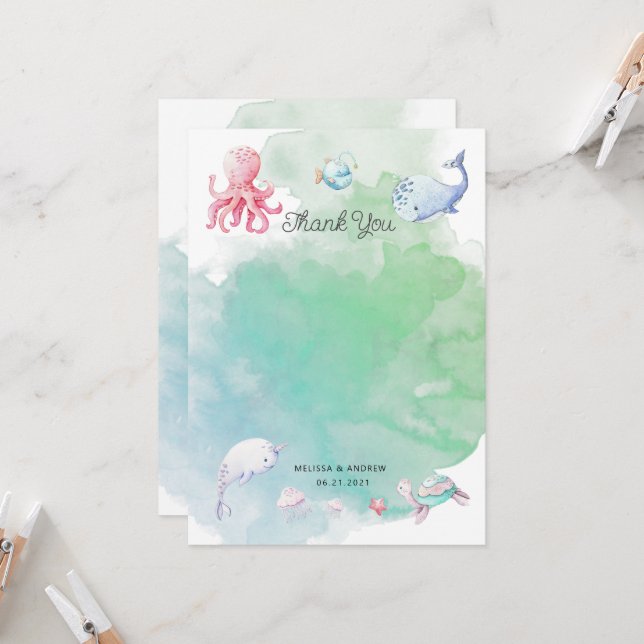 Cute Under the Sea Baby Shower Thank You Card (Front/Back In Situ)