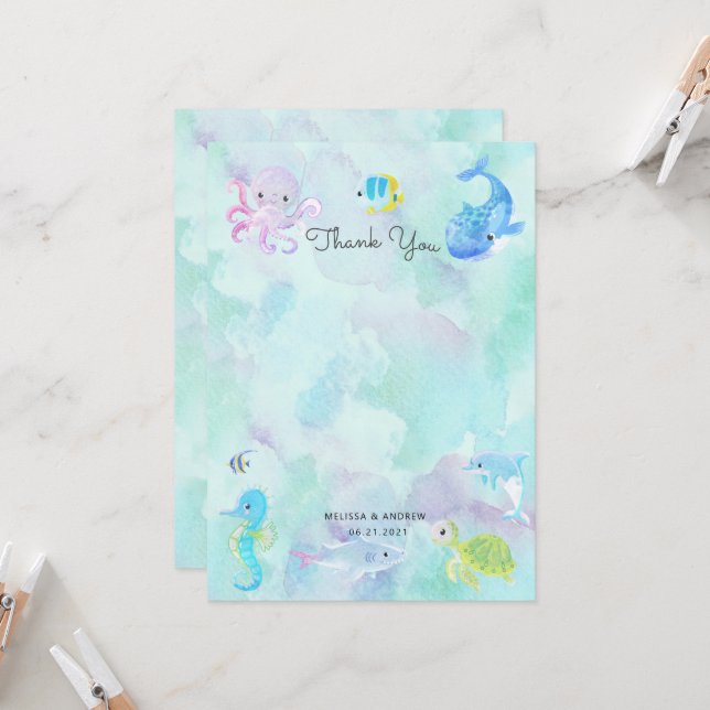 Cute Under the Sea Baby Shower Thank You Card (Front/Back In Situ)