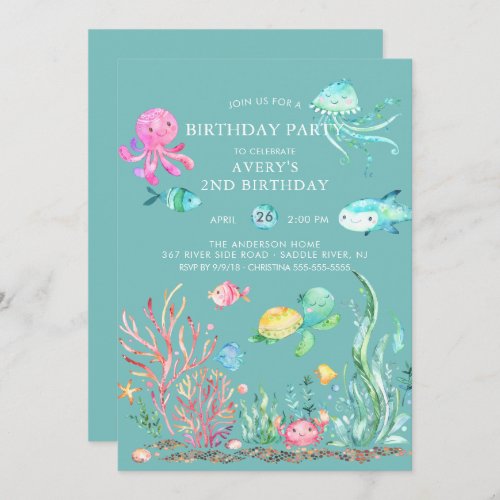 Cute Under the Sea Birthday  Invitation