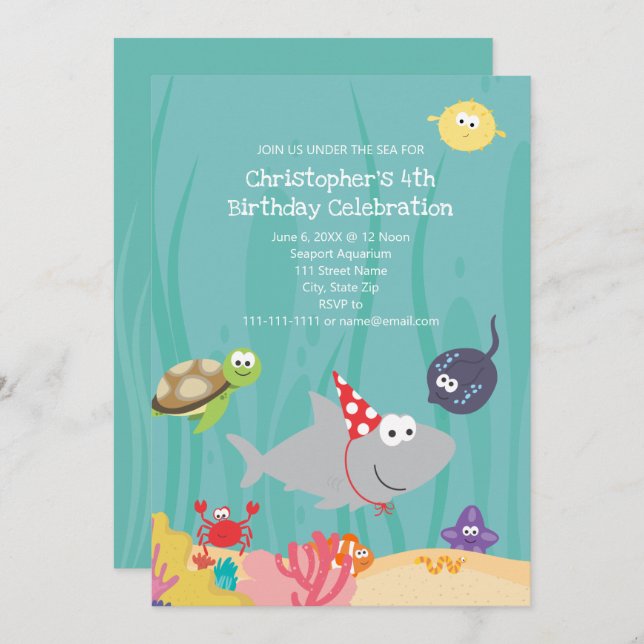 Cute Under The Sea Birthday Invitation (Front/Back)