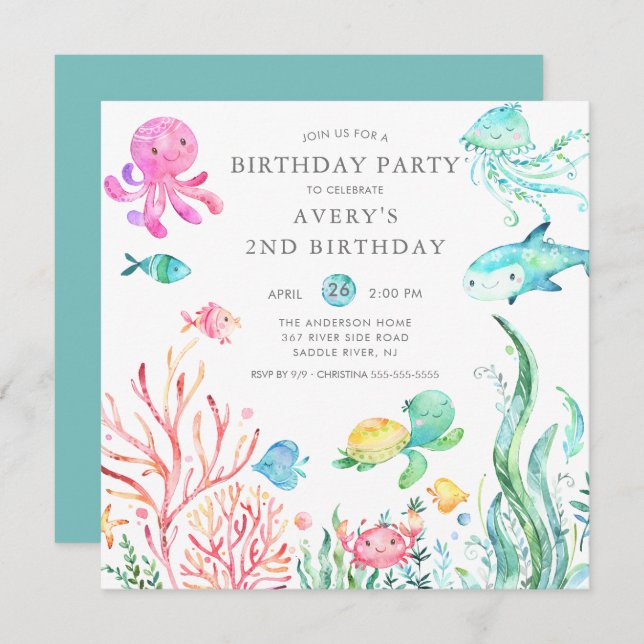 Cute Under the Sea Birthday  Invitation (Front/Back)