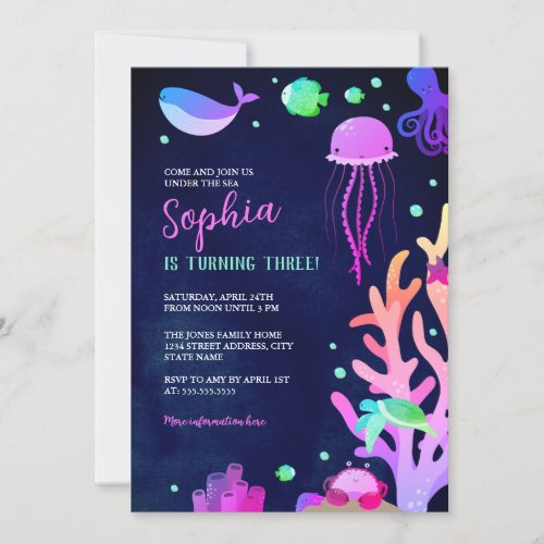 Cute Under the Sea Birthday Party  Invitation
