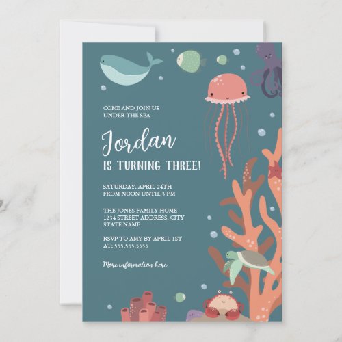 Cute Under the Sea Birthday Party  Invitation