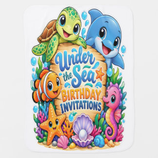 Cute Under the Sea Birthday Party Sticker Baby Blanket