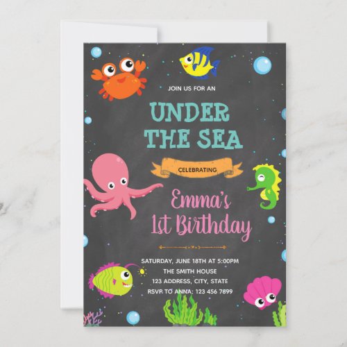 Cute under the sea birthday shower invitation