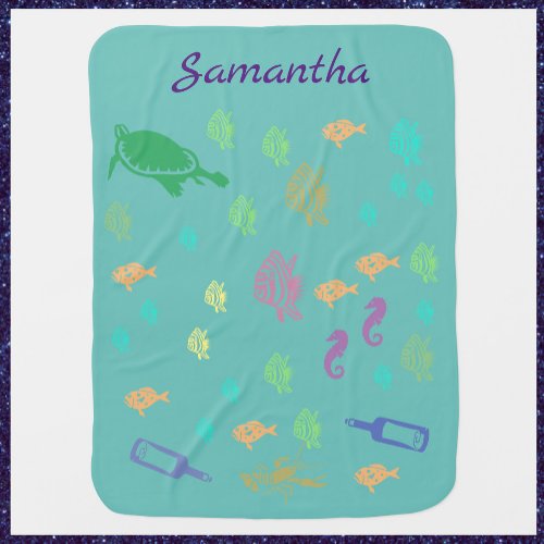 Cute Under the Sea Blue Green Baby Blanket