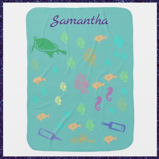 Cute Under the Sea Blue Green Baby Blanket (Creator Uploaded)