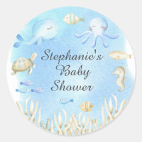 Cute Under the Sea Boys Baby Shower Favor  Classic Round Sticker