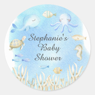 Cute Under the Sea Boys Baby Shower Favor  Classic Round Sticker