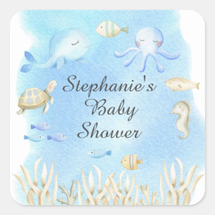 Cute Under the Sea Boys Baby Shower Favor Square Sticker