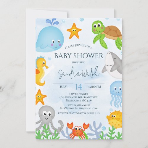 Cute Under The Sea Boys Baby Shower Invitation