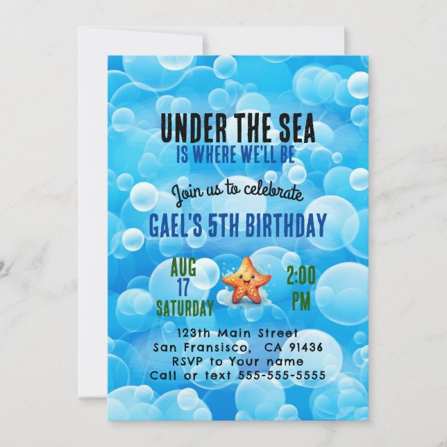 Cute under the sea boy's birthday party invitation (Front)