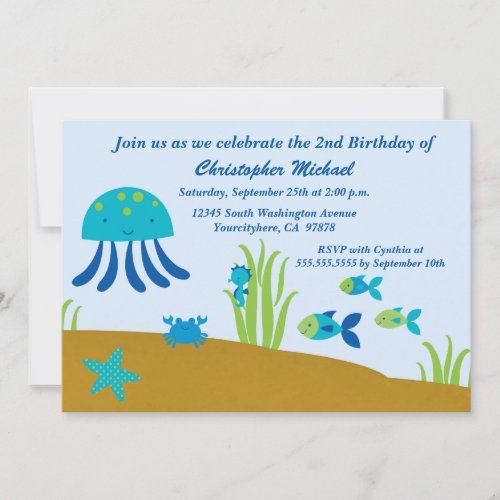 Cute under the sea boys birthday party invitation