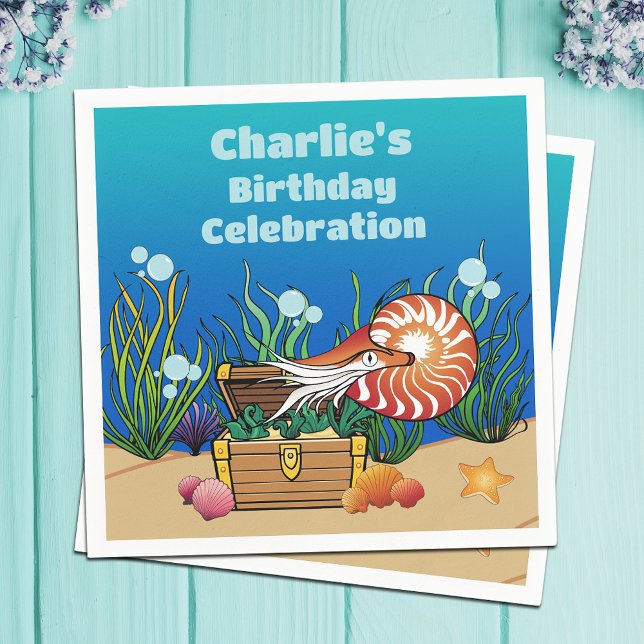 Cute Under the Sea Cartoon Ocean Animals Birthday Napkins (Creator Uploaded)