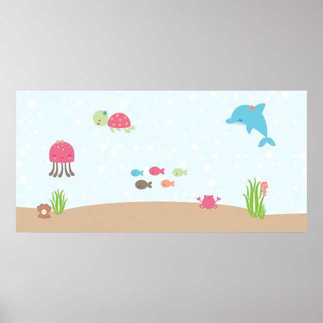 Cute under the Sea children's wall art poster (Front)