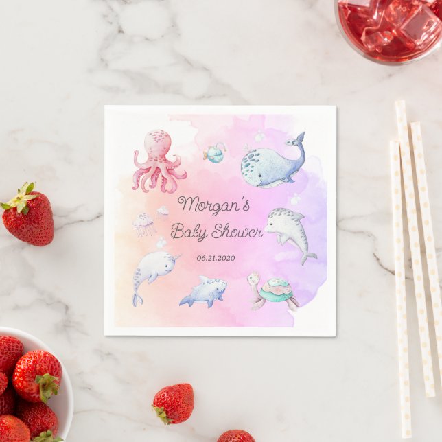 Cute Under the Sea Creatures Baby Shower Monogram  Napkins (Insitu)