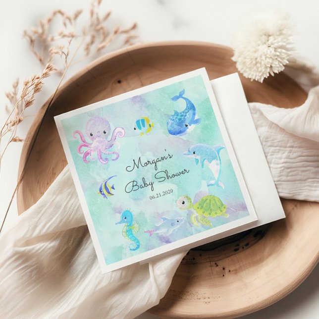 Cute Under the Sea Creatures Baby Shower Monogram Napkins (Creator Uploaded)