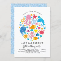 Cute Under The Sea Creatures Birthday Party Invitation