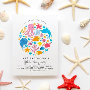 Cute Under The Sea Creatures Birthday Party Invitation by Cali_Graphics at Zazzle