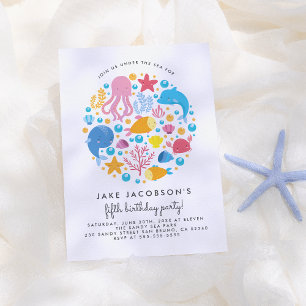 Cute Under The Sea Creatures Birthday Party Invitation