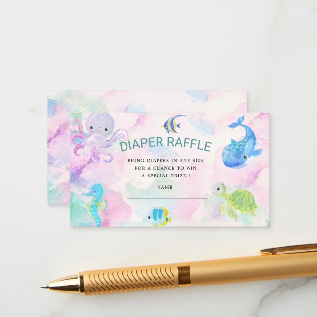 Cute Under the Sea Diaper Raffle Ticket Enclosure Card (Front/Back In Situ)