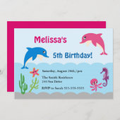 Cute Under the Sea Dolphin Birthday Party Invite (Front/Back)