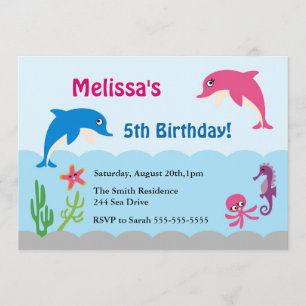 Cute Under the Sea Dolphin Birthday Party Invite