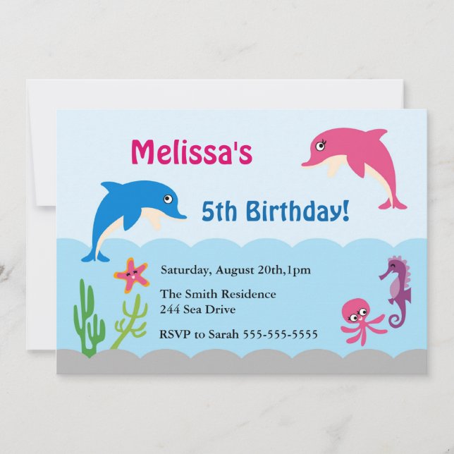 Cute Under the Sea Dolphin Birthday Party Invite (Front)